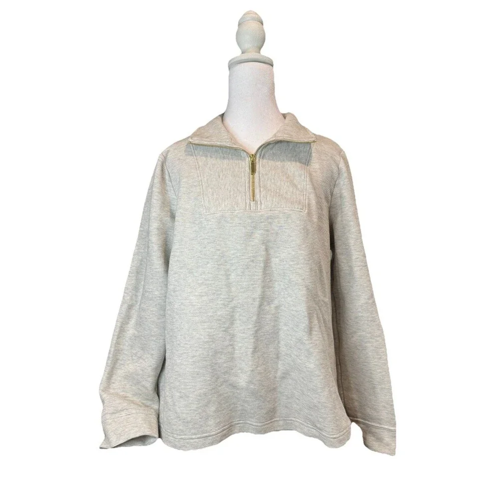 Women's Croft & Barrow Sweater Size Medium Grey Quarter Zip Pullover Zip NWT